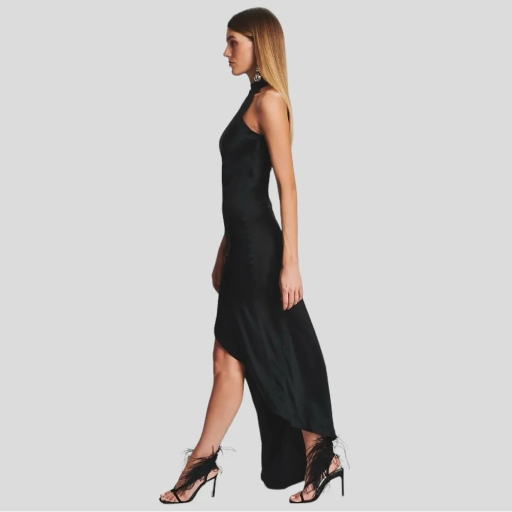RETROFETE Sab Black Satin Maxi Dress Dark Romance Front Slit Glam Event, Size XL - Picture 2 of 16